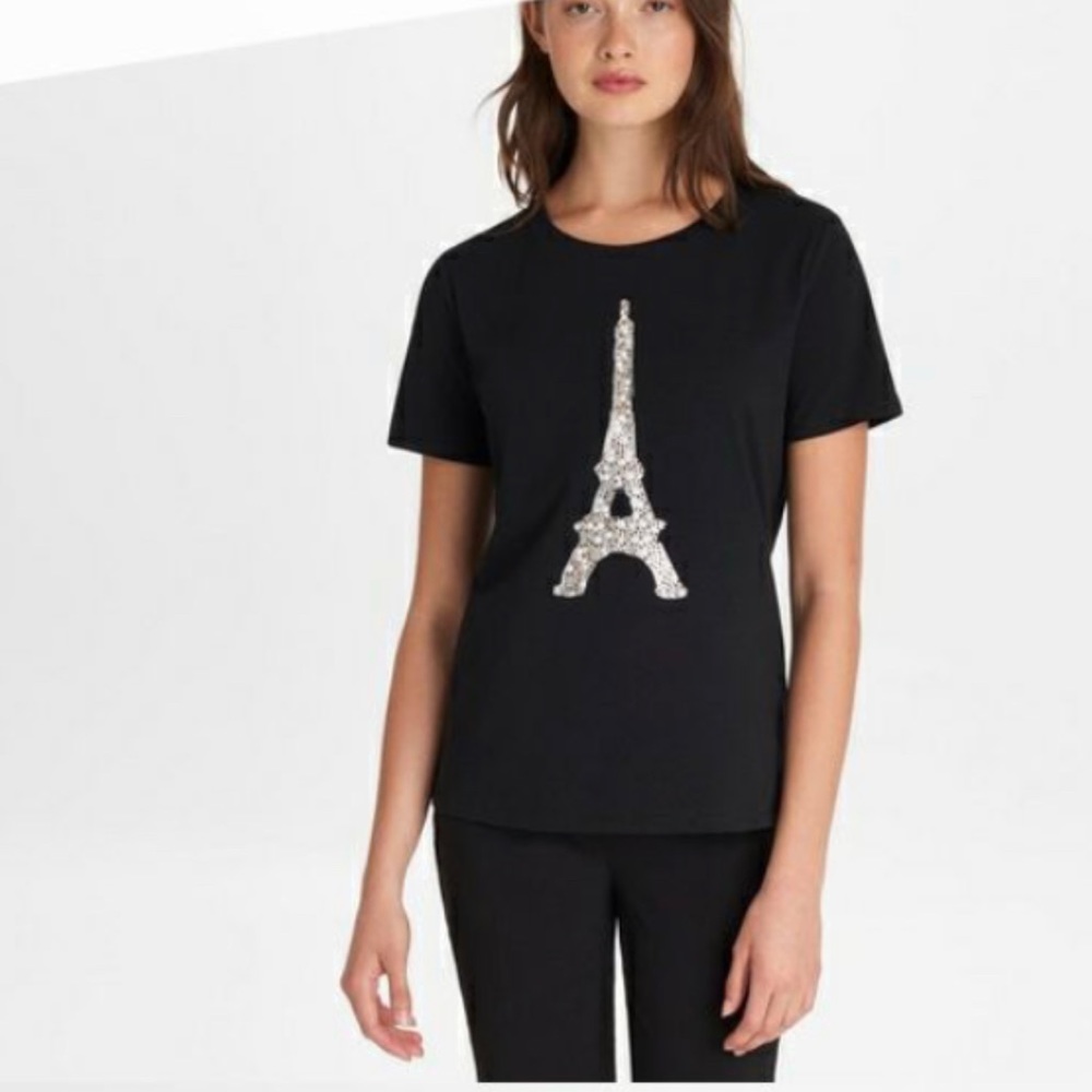 Karl Lagerfeld sequin Eiffel Tower tshirt black XS